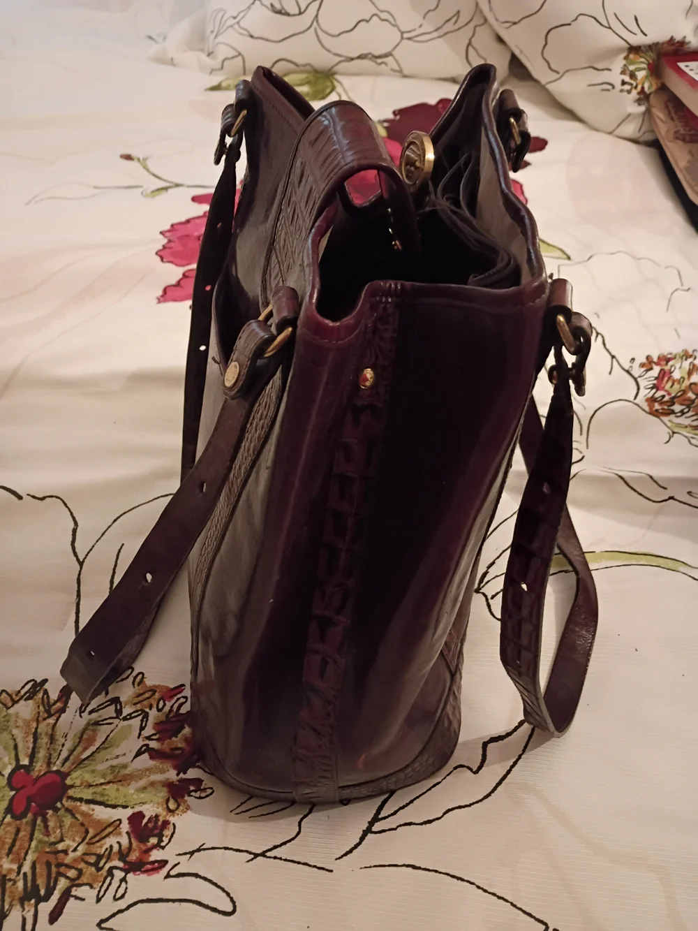 Brahmin Burgundy Leather Shoulder Tote with Gold-Tone Accent - Picture 3 of 4